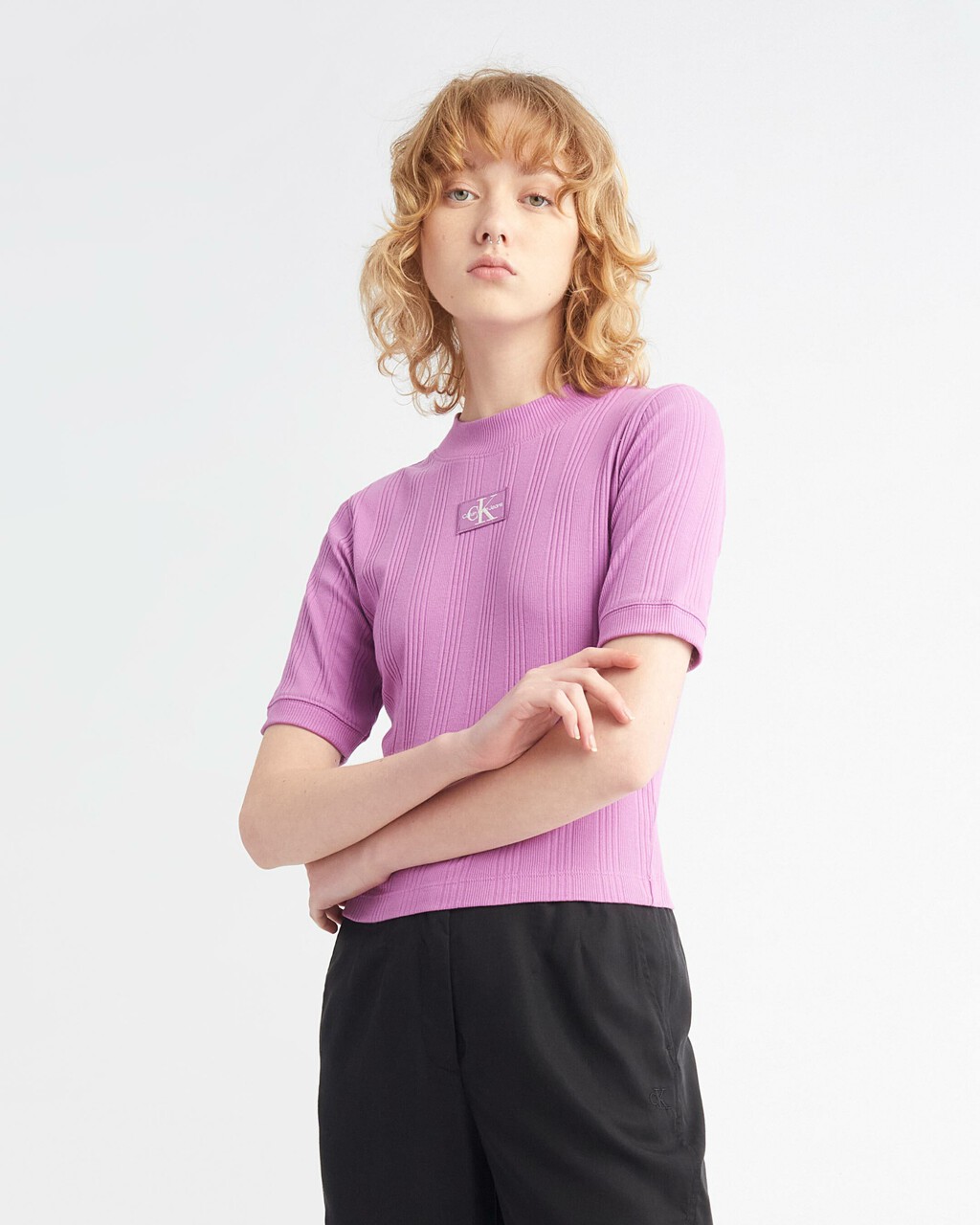 SMALL LOGO BADGE RIB KNIT TOP, Iris Orchid, hi-res