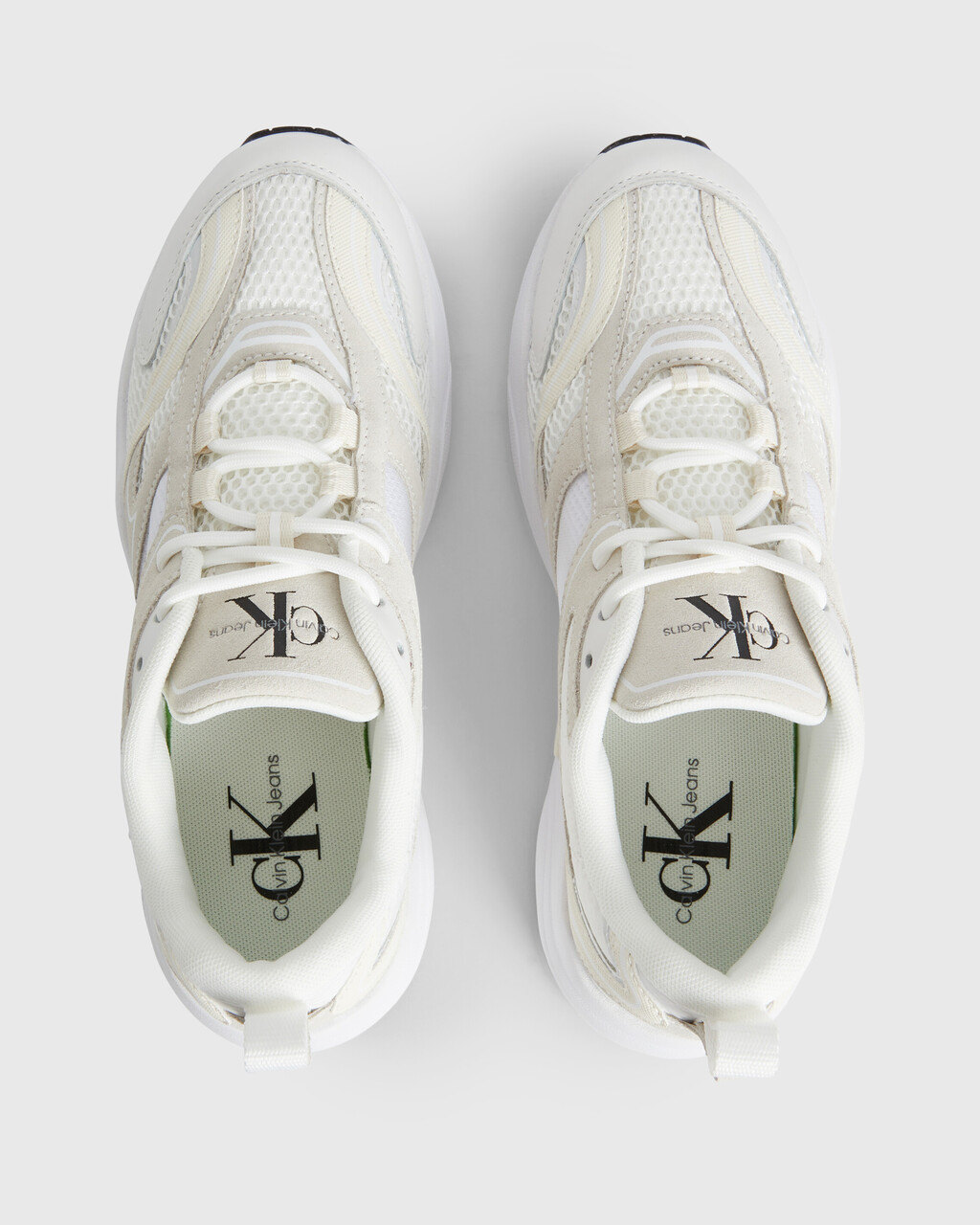 SUEDE AND MESH TRAINERS, White/Creamy White/Black, hi-res