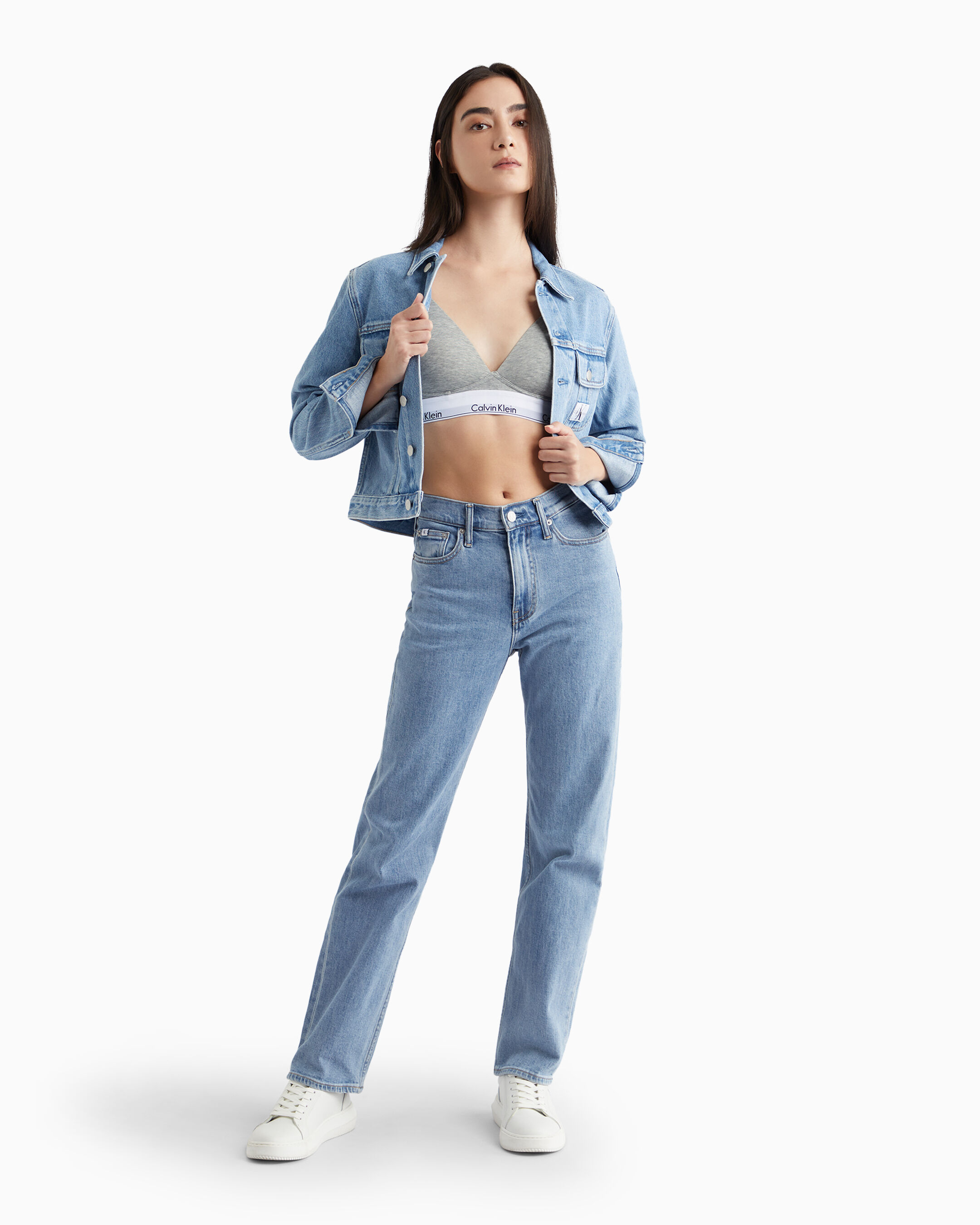 Calvin klein women's denim trucker jacket store