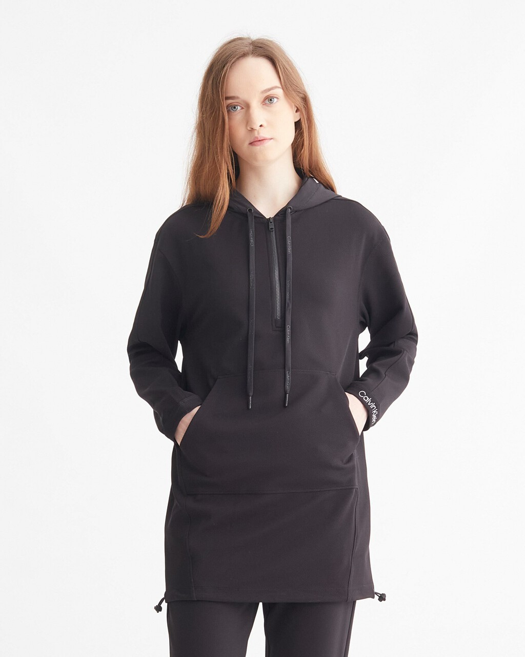 CK Effect Hooded Sweat Dress, BLACK BEAUTY, hi-res