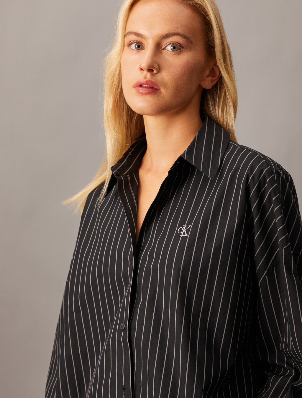 Cropped Stripe Shirt, Ck Black, hi-res