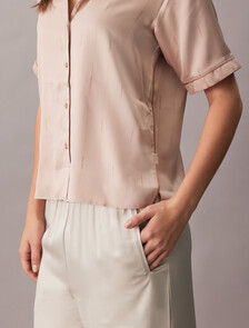 Satin Sheen Pyjama Shirt, 18724 STITCH STRIPE LOGO+Cedar, hi-res