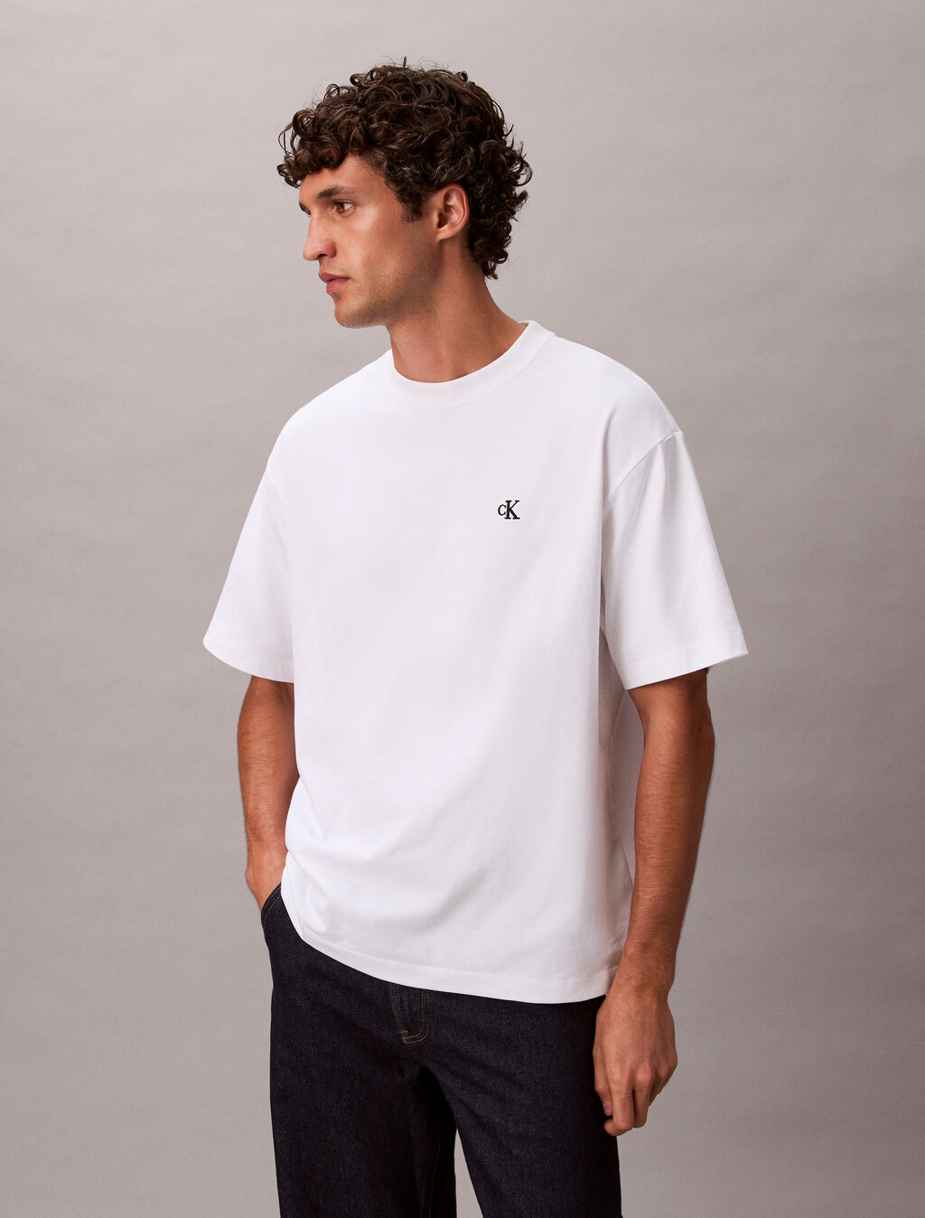 Calvin Logo Crew Neck Tee, Bright White, hi-res