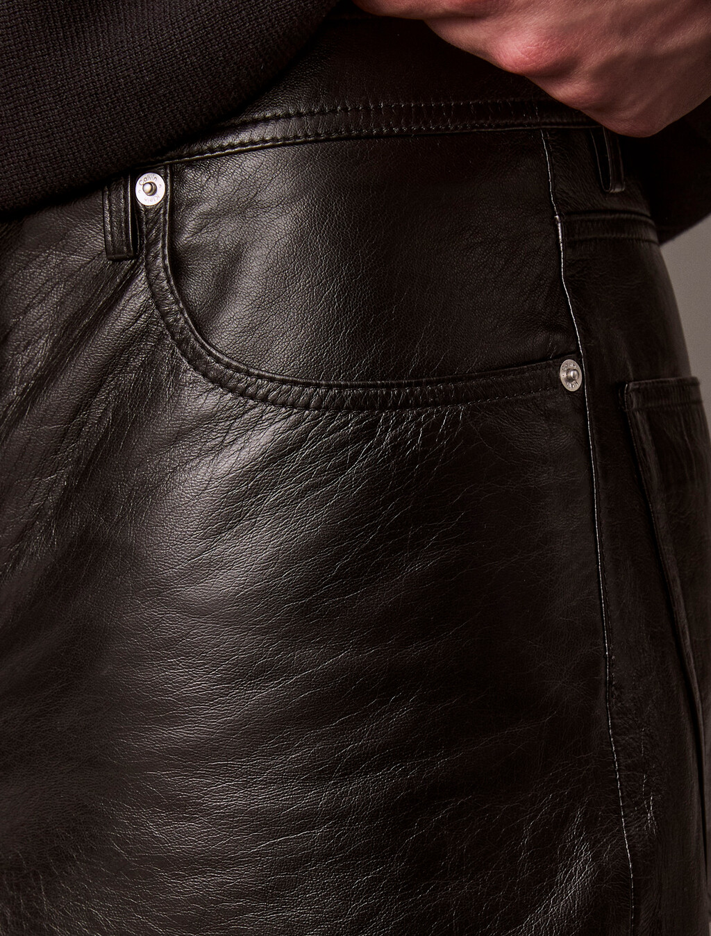 Leather Shorts, Black, hi-res