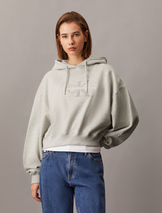 Cropped Chenille Monogram Hoodie