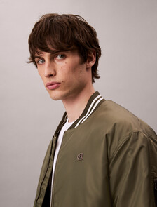 Nylon Tipped Bomber Jacket, Dusty Olive, hi-res
