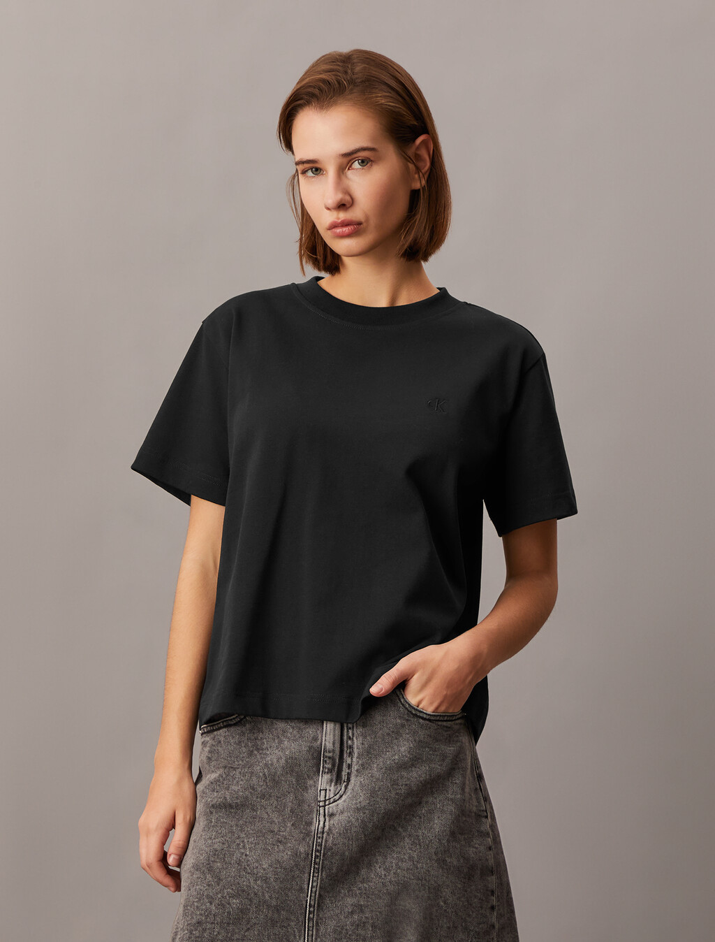 Monogram Embroidery Tee, Ck Black, hi-res