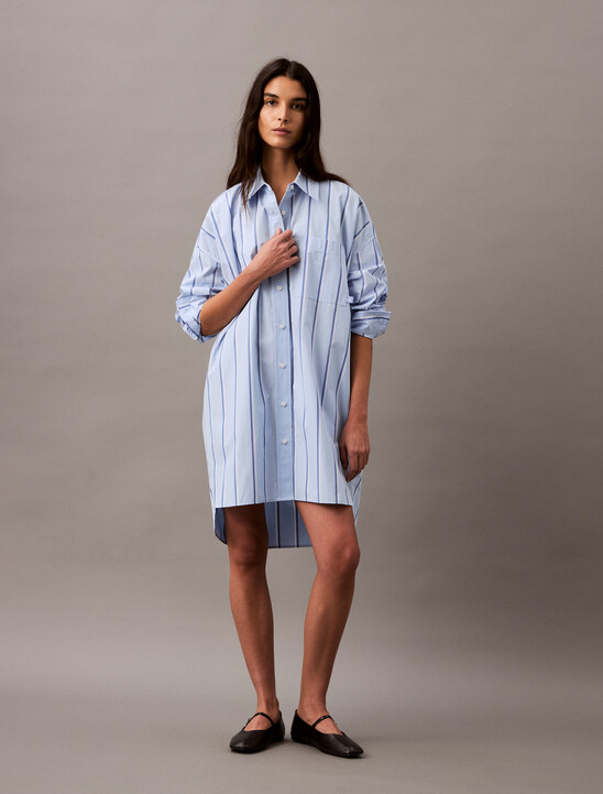 Relaxed Striped Cotton Shirt Dress