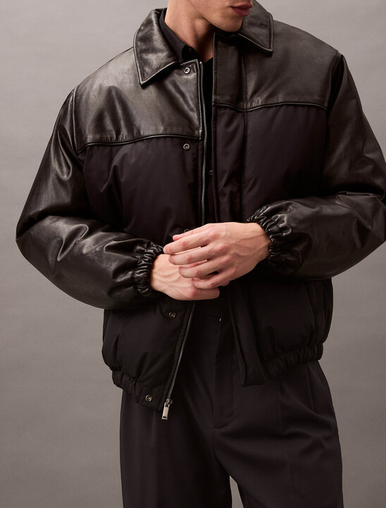 Nylon Leather Bomber Jacket