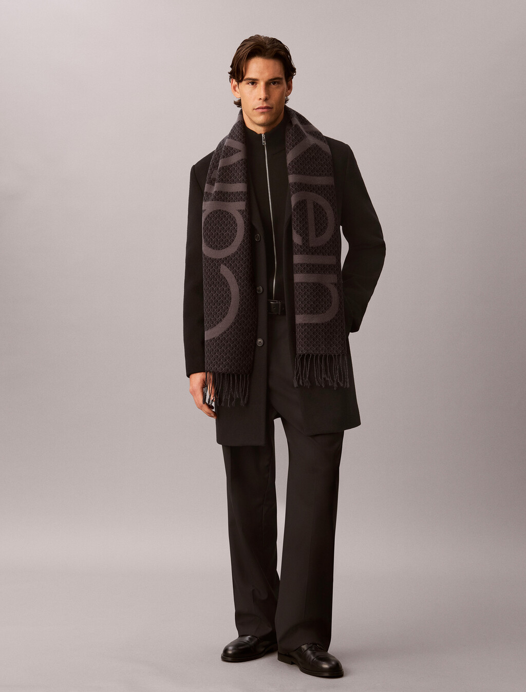 Bold Logo Woven Scarf, Black/ Iron Gate, hi-res