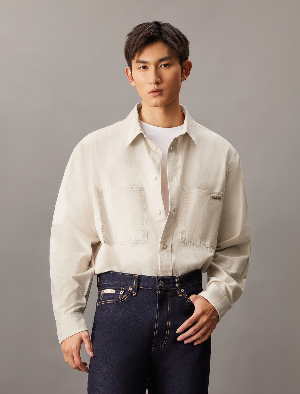 Relaxed Cotton Chambray Shirt, Moonbeam, hi-res