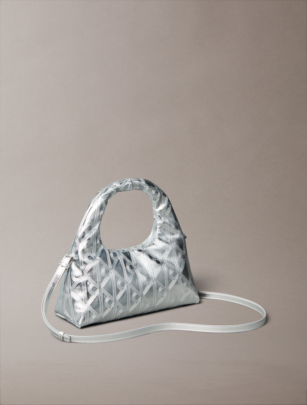 Puffer Emblem Logo Metallic Mini Bag, SILVER METALLIC, hi-res