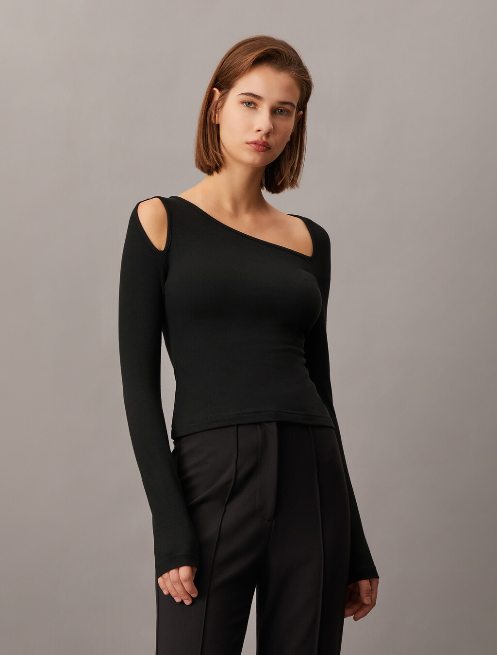 Cut Out Rib Knit Top, Ck Black, hi-res