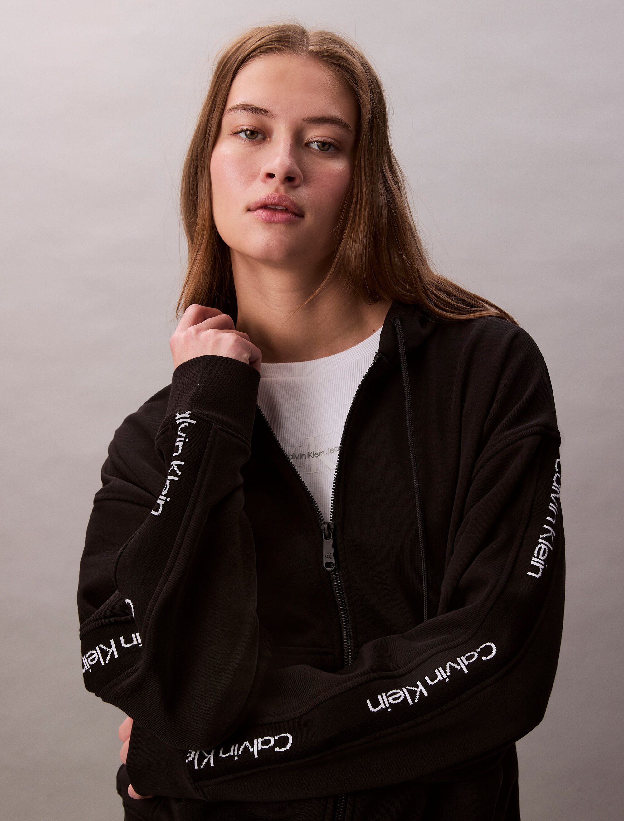 Logo Tape Terry Zip Thru Hoodie | black | Calvin Klein Singapore