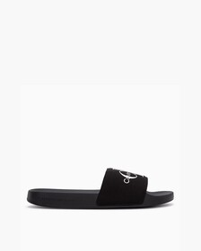 Monogram Cotton Slides, Black, hi-res