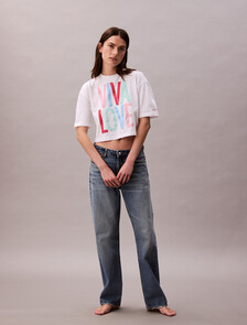 Pride Viva Love Graphic Cropped Relaxed T-Shirt, Bright White, hi-res