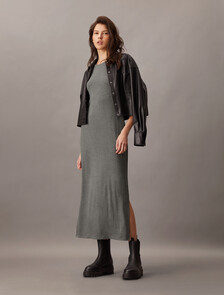 Second Skin Crewneck Midi Dress, MED GREY HEATHER, hi-res