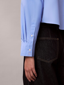 Poplin Relaxed Cropped Button-Down Shirt, Hydrangea, hi-res