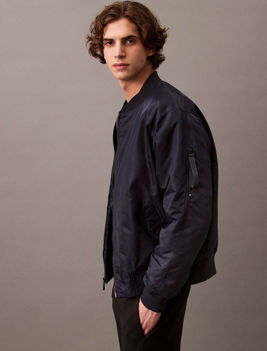 Padded Nylon Bomber Jacket, Dark Sapphire, hi-res