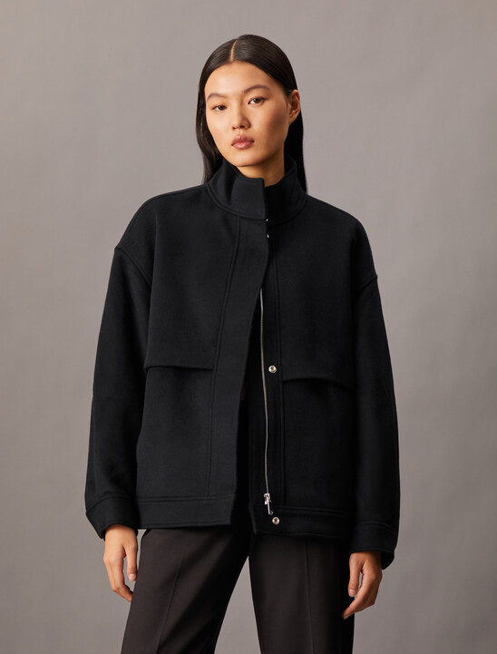 Cashmere Wool Blend Short Bomber Jacket