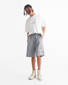 Premium Essentials Monologo Ottoman Rib-Knit Shorts, Overcast Grey, hi-res