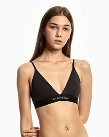 EMBOSSED ICON COTTON LIGHTLY LINED TRIANGLE BRA, Black, hi-res
