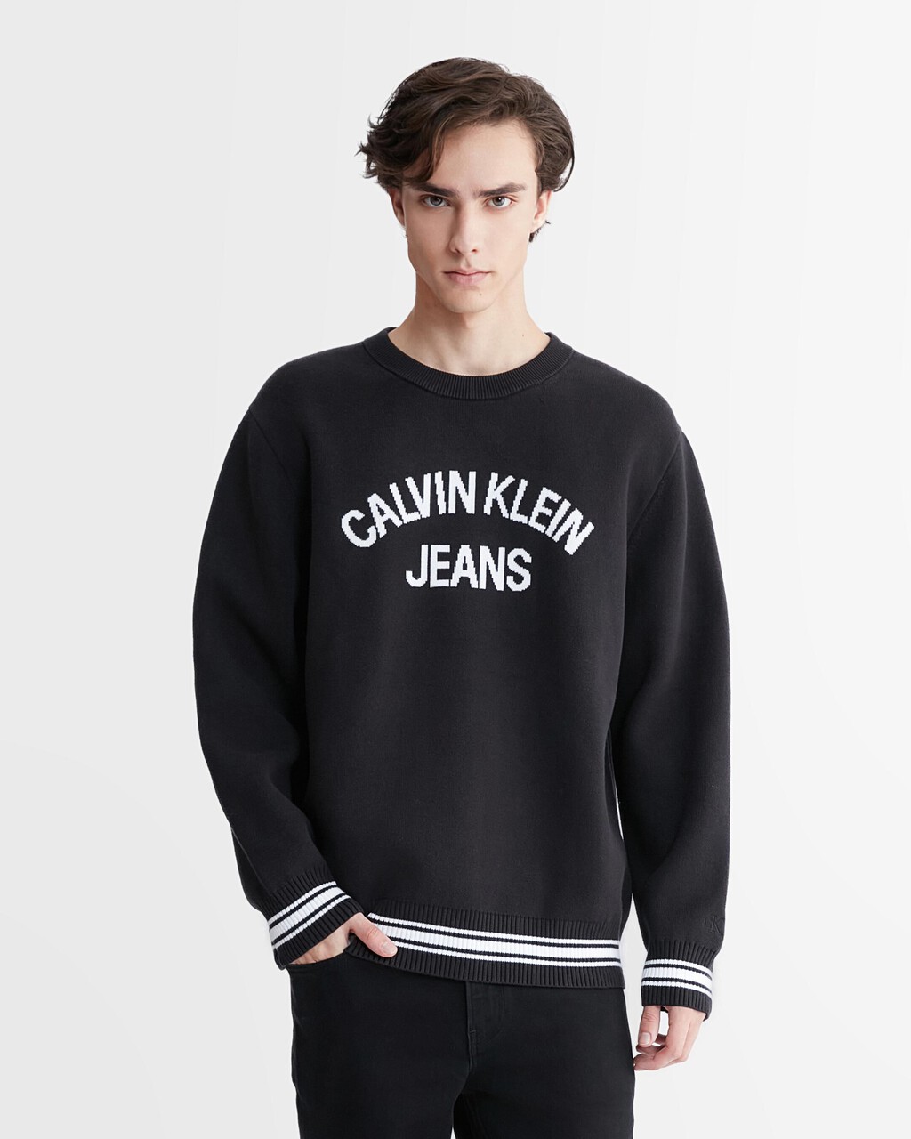 Varsity Pullover Sweater, Ck Black, hi-res