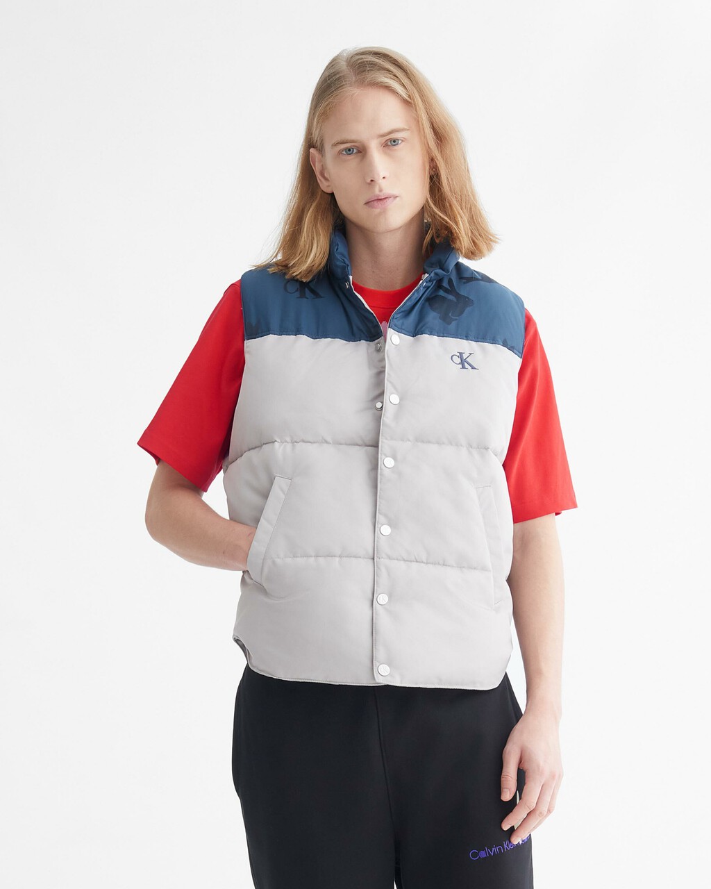 YEAR OF THE RABBIT COLOR BLOCK PUFFER VEST, ANTARCTICA, hi-res