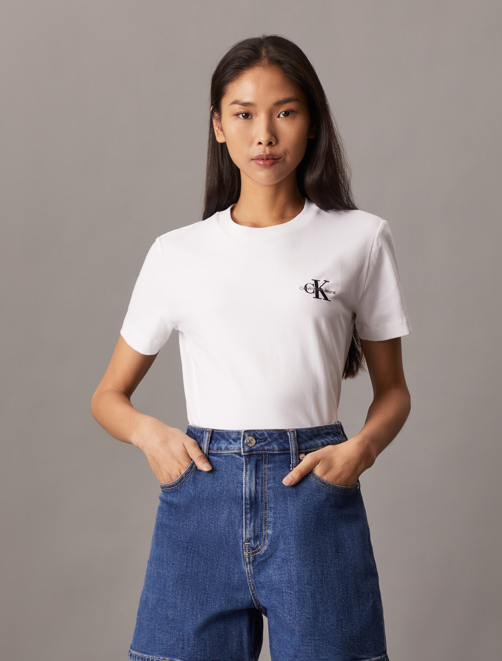 Core Monogram Embroidery Tee, Bright White, hi-res