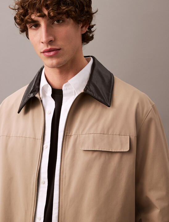 Leather Collar Bomber Jacket