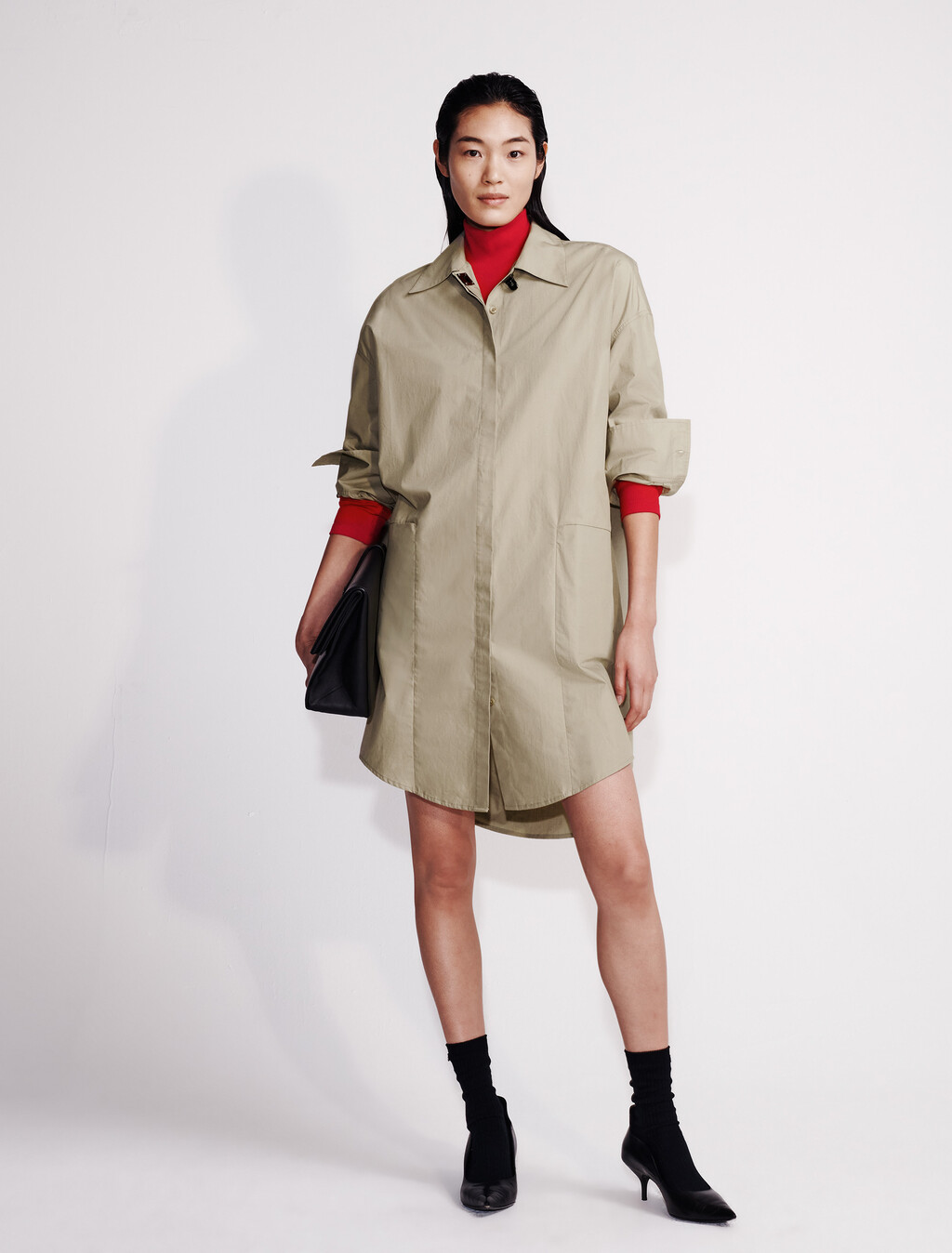 Poplin Woven Mini Shirt Dress, Laurel Oak, hi-res
