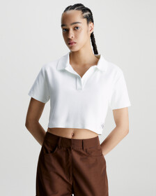 Relaxed Ribbed Polo Shirt, Bright White, hi-res