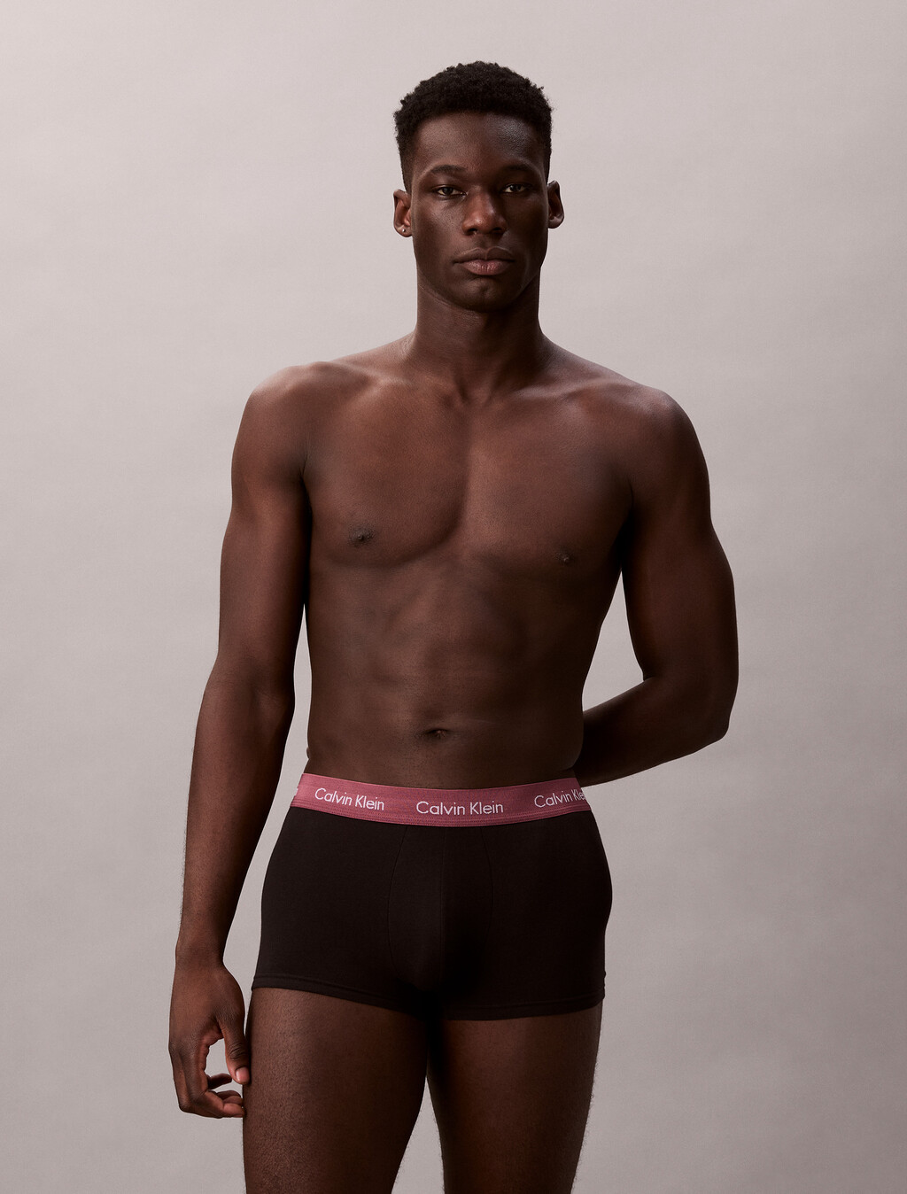 Cotton Stretch Low Rise Trunk 3 Pack, black bodies w/ black/zinc/deep mauve wbs, hi-res