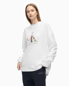 SATIN MONOGRAM LONG SLEEVE TEE, Bright White, hi-res