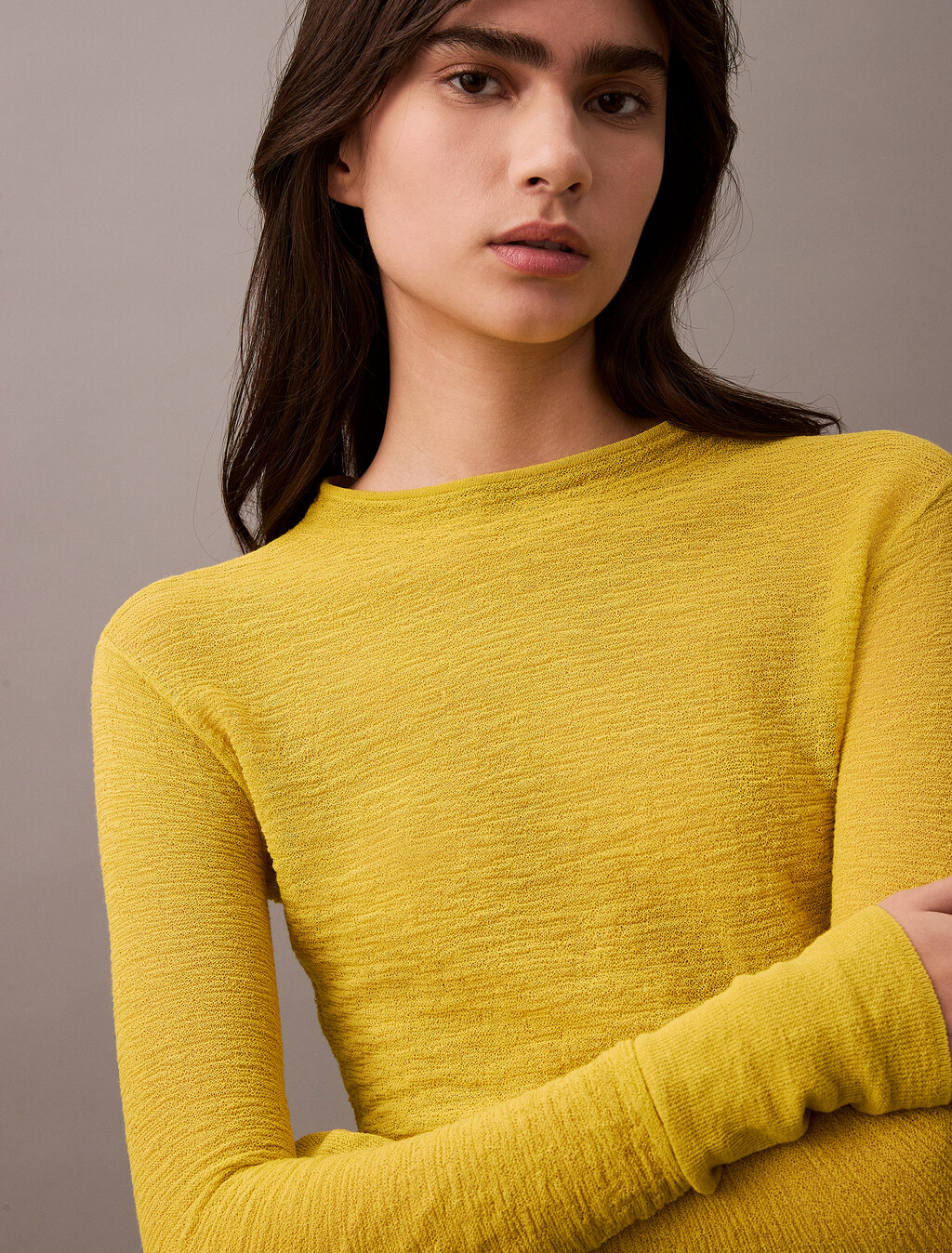 Textured Knit Long Sleeve Top, Warm Olive, hi-res