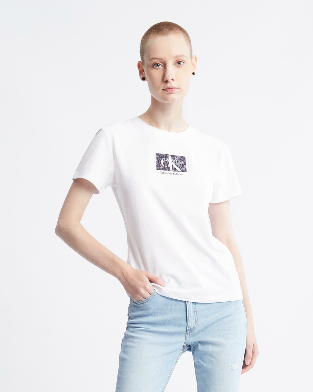 Monogram Box Print Organic Cotton Slim Tee | Bright White | Calvin Klein  Singapore