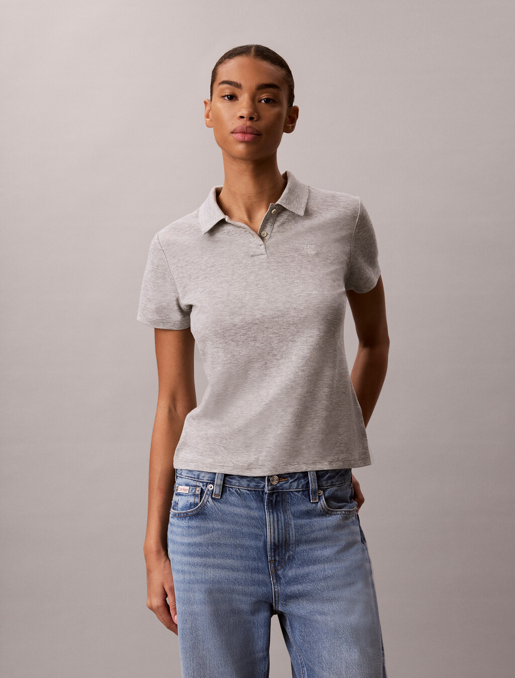 Cotton Lyocell Drape Polo, B10 Grey Heather, hi-res