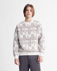 All Over Print Monogram Sweater, Ivory, hi-res