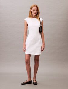 Open Back Cap Sleeve Dress, CHALK WHITE, hi-res