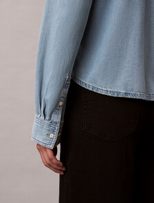 Cropped Denim Shirt, BRIGHTON BLUE, hi-res