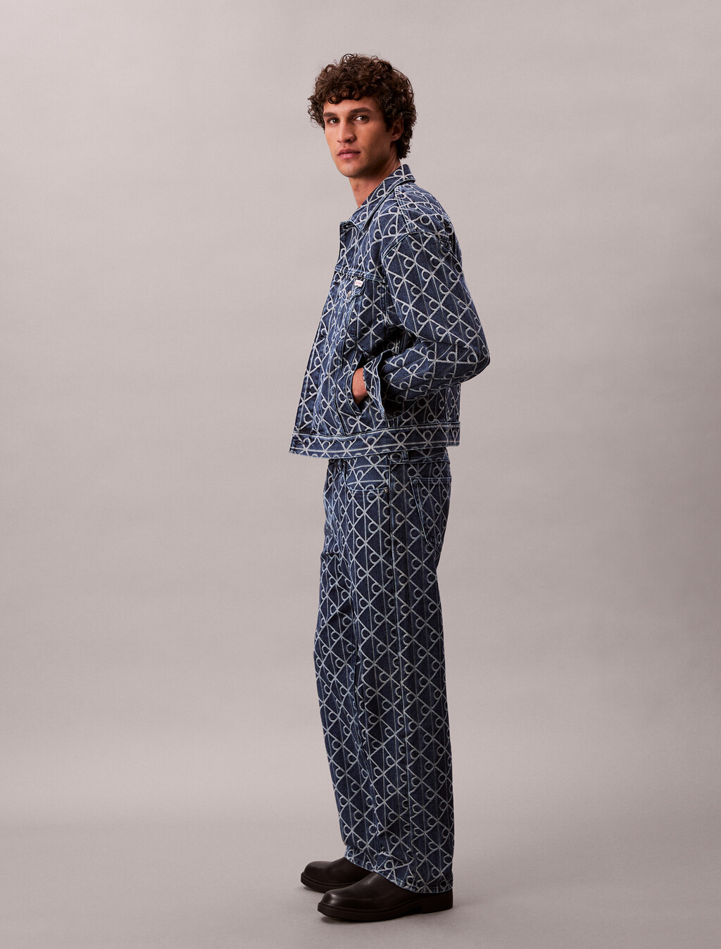 Allover Logo 90's Straight Jeans, INDIGO EMBLEM, hi-res