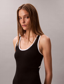 Slim Cotton Knit Sleeveless Dress, Black Combo, hi-res