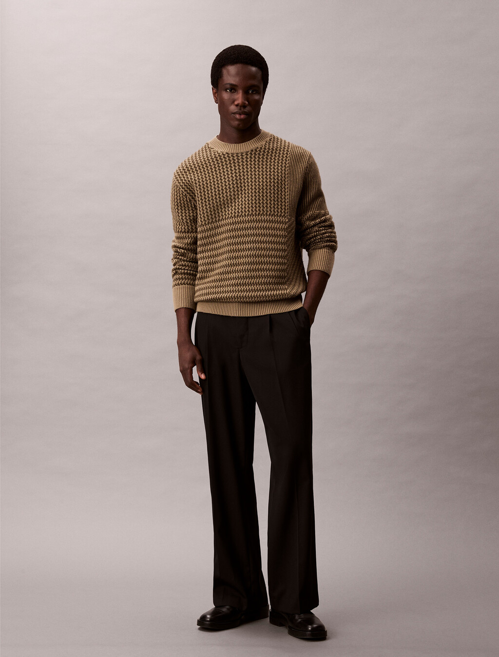 Wool Blend Patterned Crewneck Jumper, Smokey Olive, hi-res