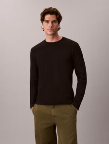 Slim Silk-Blend Interlock Long Sleeve Tee, Black, hi-res