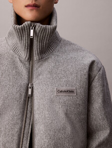 Melange Ribbed Neck Puffer Jacket, Heather Grey, hi-res