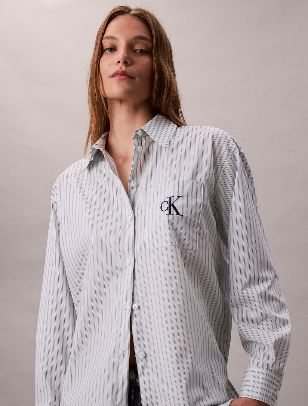 Cotton Poplin Striped Shirt, 19420 CSW25F_W005+5_Aqua Blue, hi-res