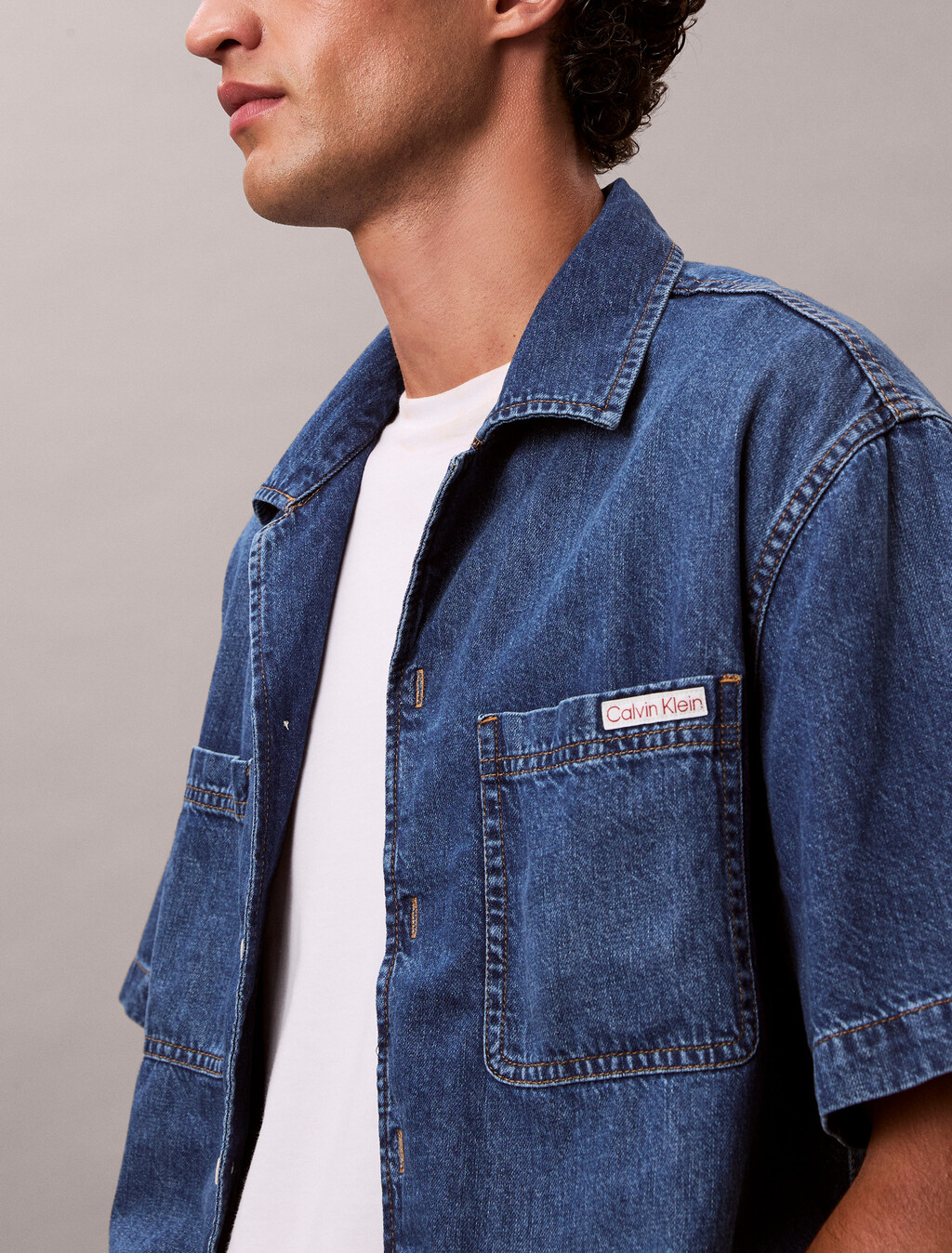 Denim Short Sleeve Shirt, NILE BLUE, hi-res