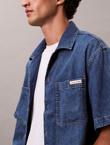 Denim Short Sleeve Shirt, NILE BLUE, hi-res