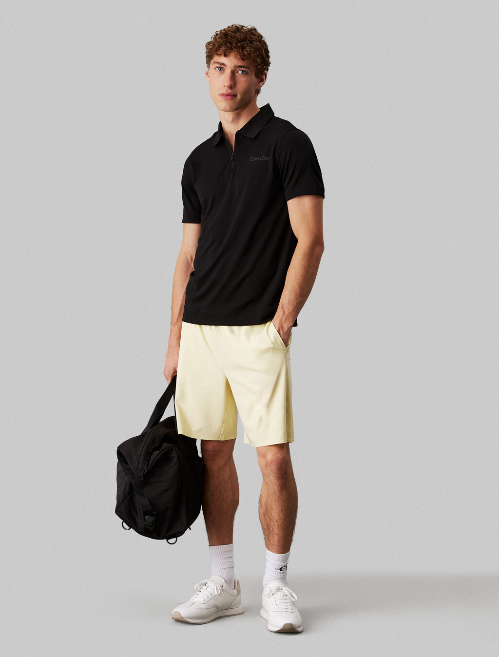 Essential Zip Polo, Black, hi-res