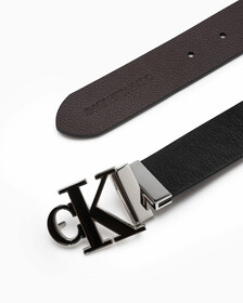 REVERSIBLE ENAMEL MONOGRAM BELT, BLACK/BITTER BR, hi-res